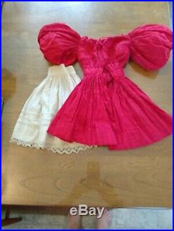 Antique Cherry Red Doll Dress Matching Slip Gibson Girl Sleeves
