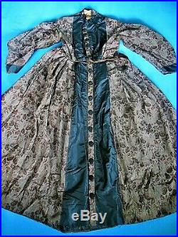 Antique Civil War Velvet Silk Gown Dress & Slip Victorian 1860s