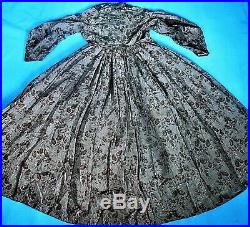 Antique Civil War Velvet Silk Gown Dress & Slip Victorian 1860s