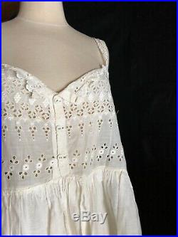 Antique Cotton Edwardian Dress 1900s Peasant Dress White Eyelet Slip Dress