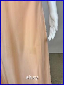 Antique Dead Stock 1930s Pink Rayon Slip Dress Night gown Full Length Lace Trim