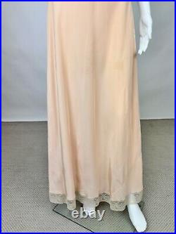 Antique Dead Stock 1930s Pink Rayon Slip Dress Night gown Full Length Lace Trim