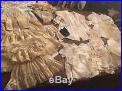 Antique Doll Whites Dress Ruffle Silk Cotton Wool Slips 20+ Pcs Lace As Is Vtg