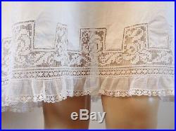 Antique EDWARDIAN Filet LACE/Bobbin Lace Cotton Slip Nightgown DressXSEUC Vtg