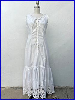Antique Edwardian 1900s White Cotton Floral Eyelet Petticoat Slip Dress