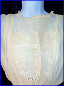 Antique Edwardian Cotton Gauze Mixed Lace Tea Garden Dress withSlip Amazing Intric