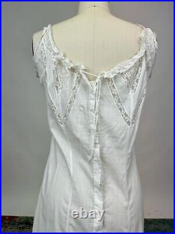 Antique Edwardian Fitted White Cotton Lace Slip Dress Floral Embroidery AS IS
