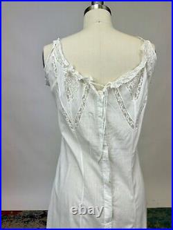 Antique Edwardian Fitted White Cotton Lace Slip Dress Floral Embroidery AS IS