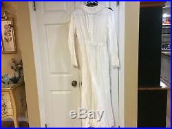 Antique Edwardian Full Length Cotton Lace L/s Garden Dress + Full Length Slip