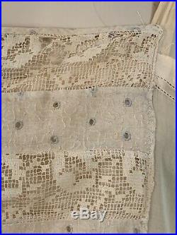 Antique Edwardian Sheer Embroidered & Lace Batiste Chemise Petticoat Slip Dress