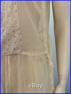 Antique Edwardian Sheer Embroidered & Lace Batiste Chemise Petticoat Slip Dress