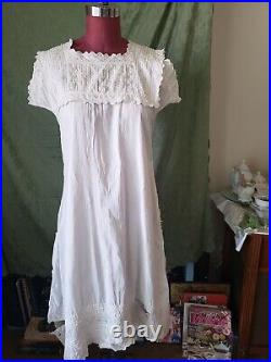Antique Edwardian Victorian Lingerie Chemise Slip Dress Lace Civil War Doll