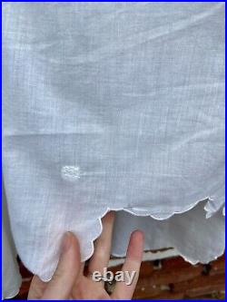 Antique Edwardian White Cotton Slip Dress Chemise Floral Embroidery Cutwork