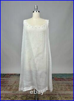 Antique Edwardian White Cotton Slip Dress Floral Embroidery Lace Trim AS IS