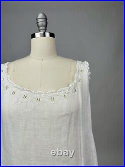 Antique Edwardian White Cotton Slip Dress Floral Embroidery Lace Trim AS IS