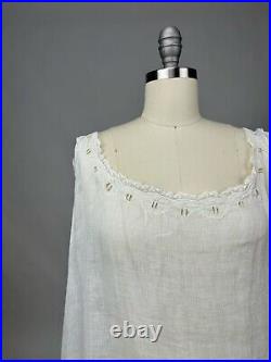 Antique Edwardian White Cotton Slip Dress Floral Embroidery Lace Trim AS IS