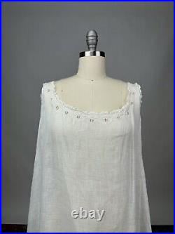 Antique Edwardian White Cotton Slip Dress Floral Embroidery Lace Trim AS IS