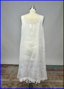 Antique Edwardian White Cotton Slip Dress Floral Embroidery Lace Trim AS IS