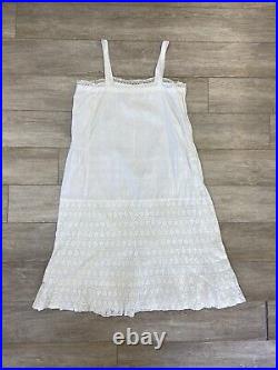 Antique Edwardian White Cotton Slip Dress or Petticoat Lace Skirt 1910s AS IS