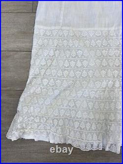 Antique Edwardian White Cotton Slip Dress or Petticoat Lace Skirt 1910s AS IS