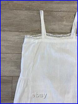 Antique Edwardian White Cotton Slip Dress or Petticoat Lace Skirt 1910s AS IS