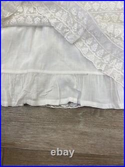 Antique Edwardian White Cotton Slip Dress or Petticoat Lace Skirt 1910s AS IS