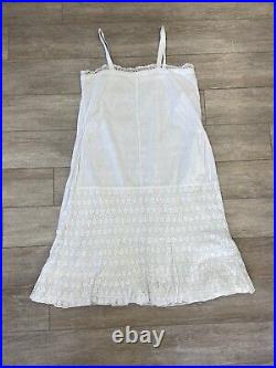 Antique Edwardian White Cotton Slip Dress or Petticoat Lace Skirt 1910s AS IS