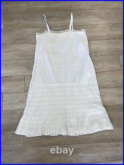 Antique Edwardian White Cotton Slip Dress or Petticoat Lace Skirt 1910s AS IS