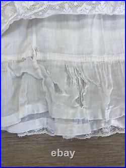 Antique Edwardian White Cotton Slip Dress or Petticoat Lace Skirt 1910s AS IS