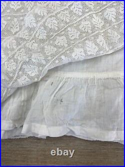 Antique Edwardian White Cotton Slip Dress or Petticoat Lace Skirt 1910s AS IS