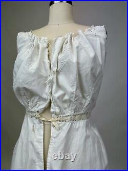 Antique Edwardian White Cotton Slip Fitted Scallop Lace Floral Embroidered AS IS