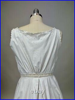 Antique Edwardian White Cotton Slip Fitted Scallop Lace Floral Embroidered AS IS