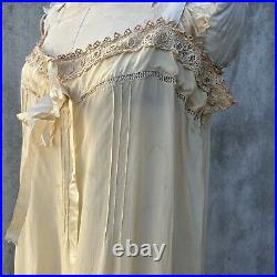 Antique Edwardian Yellow Silk Dress Slip Irish Crochet Lace Trim Ribbon Vintage