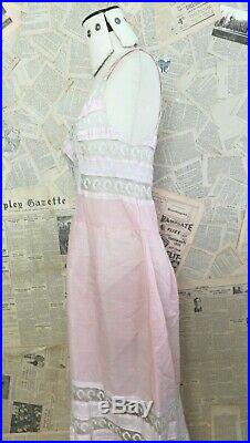 Antique Edwardian dress slip, pink cotton and lace petticoat