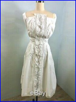 Antique Edwardian lingerie Broderie Anglaise White Embroidered Lace Slip Dress