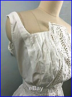 Antique Edwardian lingerie Broderie Anglaise White Embroidered Lace Slip Dress