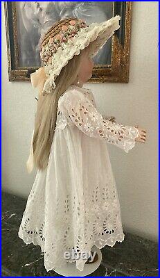 Antique Embroidered Fancy White Work Dress/Slip for 32 + Jumeau Bru German Doll
