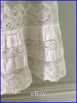 Antique French Chemise Petticoat Camisole Dress Victorian Lace White Cotton