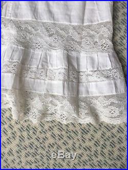 Antique French Chemise Petticoat Camisole Dress Victorian Lace White Cotton
