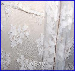 Antique French Lace Cream Wedding Gown Dress 40's 2 Piece Slip Split Sleeve M
