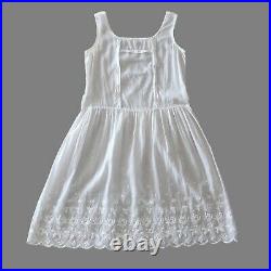 Antique LARGE Edwardian Embroidered Full Slip Sheer Nightgown Cotton Dress Vtg