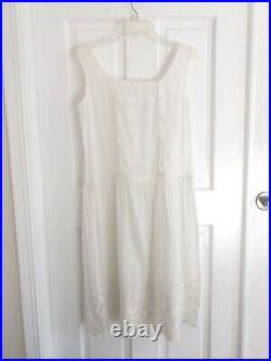 Antique LARGE Edwardian Embroidered Full Slip Sheer Nightgown Cotton Dress Vtg