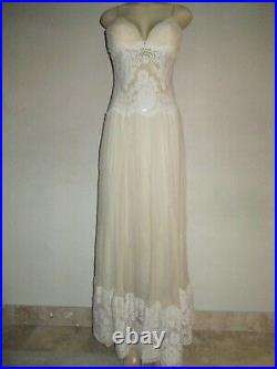 Antique Paris French Cream Silk crepe Gown Lace panel slip dress micro pleat