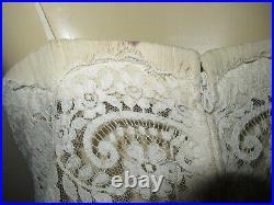 Antique Paris French Cream Silk crepe Gown Lace panel slip dress micro pleat