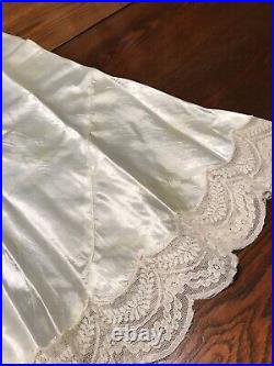 Antique VTG 1900's Bridal Silk Satin Chemise Slip withExquisite Lace & Ribbon