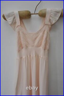Antique VTG 1930s 30s Pink Rayon Slip Dress Nightgown Lace Sleeveless XS/S