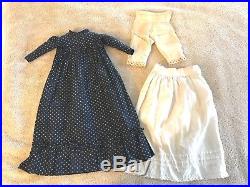 Antique VTG Doll Clothes BLUE CALICO Dress Civil War Victorian PANTALOONS SLIP