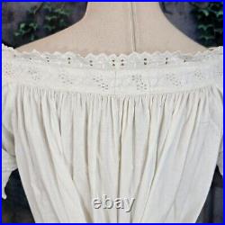 Antique Victorian 1850s White Chemise Embroidered Nightgown Civil War Era Dress