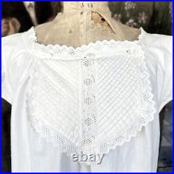 Antique Victorian 1860s White Cotton Eyelet Lace Night Gown Slip Dress Lingerie