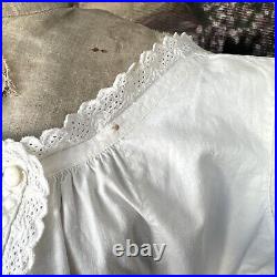 Antique Victorian 1860s White Cotton Eyelet Lace Night Gown Slip Dress Lingerie